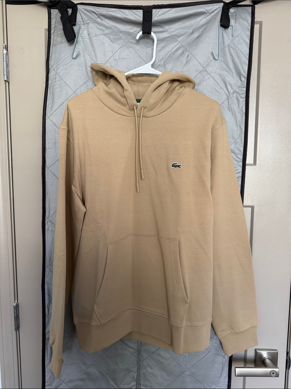 Lacoste Men's Beige Tan Hooded Sweatshirt with Green Croc